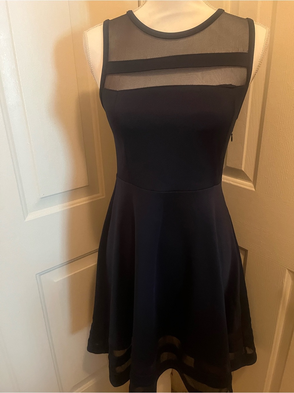 Lulu's Navy Mesh Insert Fit-and-Flare Mini Dress